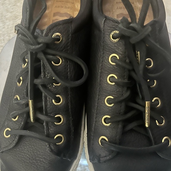 Sperry Black Sneakers with Gold Accents pre-owned good condition - Picture 1 of 4